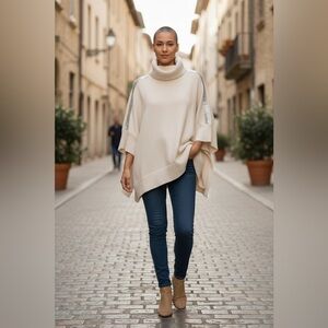 Cozy Cream Turtleneck Poncho Sweater
